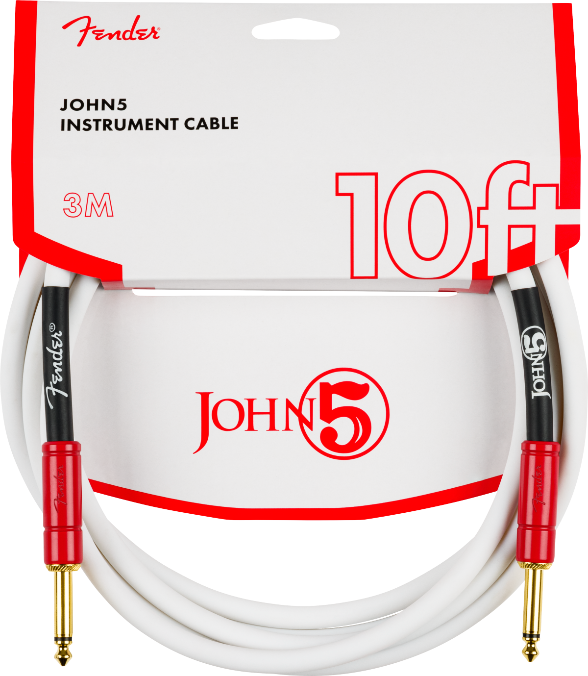 Fender John 5 Instrument Cable, White and Red, 10'
