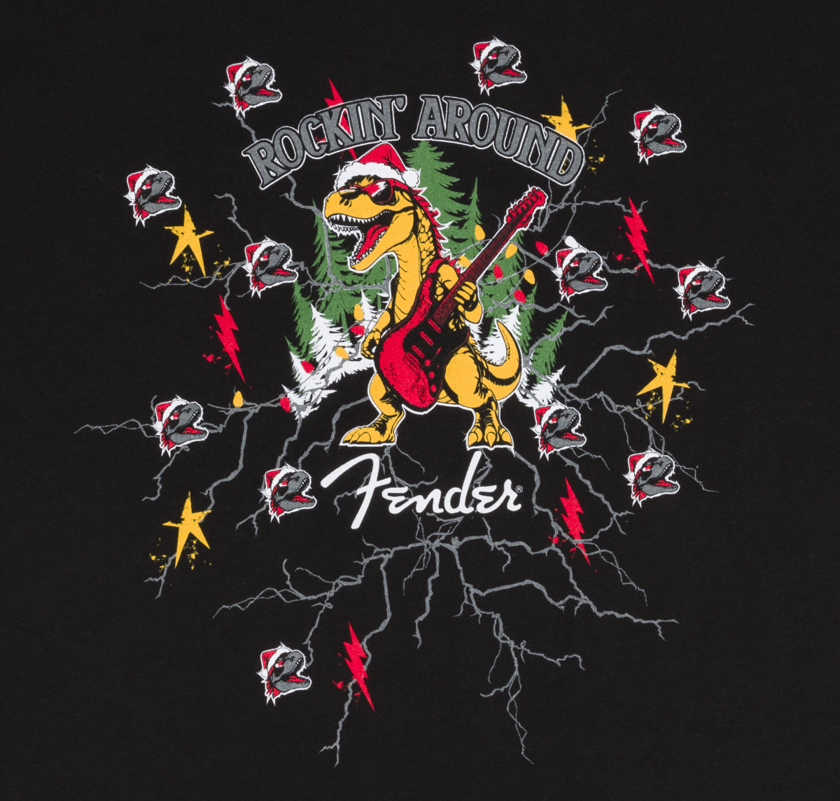 Fender 2025 Ugly Christmas Dinosaur Tee