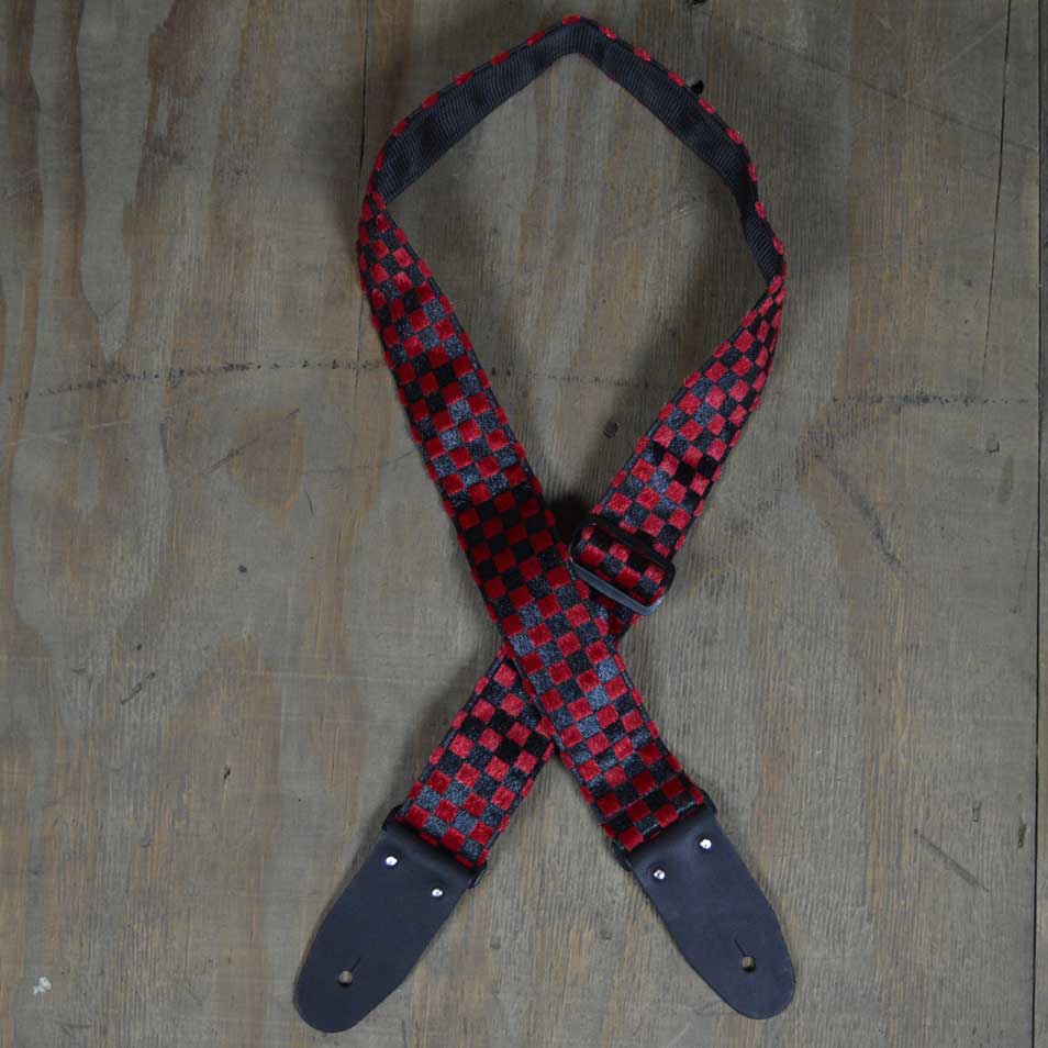 Colonial Leather Guitar Strap - Red & Black Checker