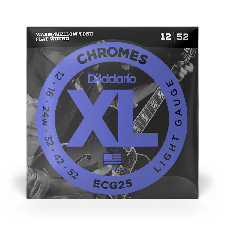D'Addario XL Chromes ECG25 Light 12-52 Flat Wound 6-String Electric Guitar Strings