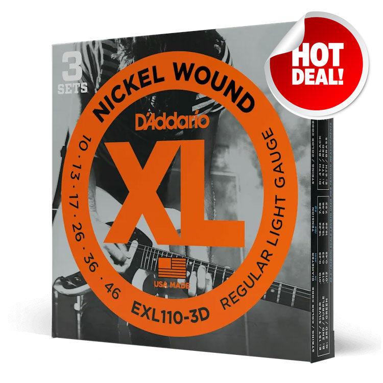 D'Addario XL Nickel EXL110 Regular Light 10-46 6-String Electric Guitar Strings 3 Pack