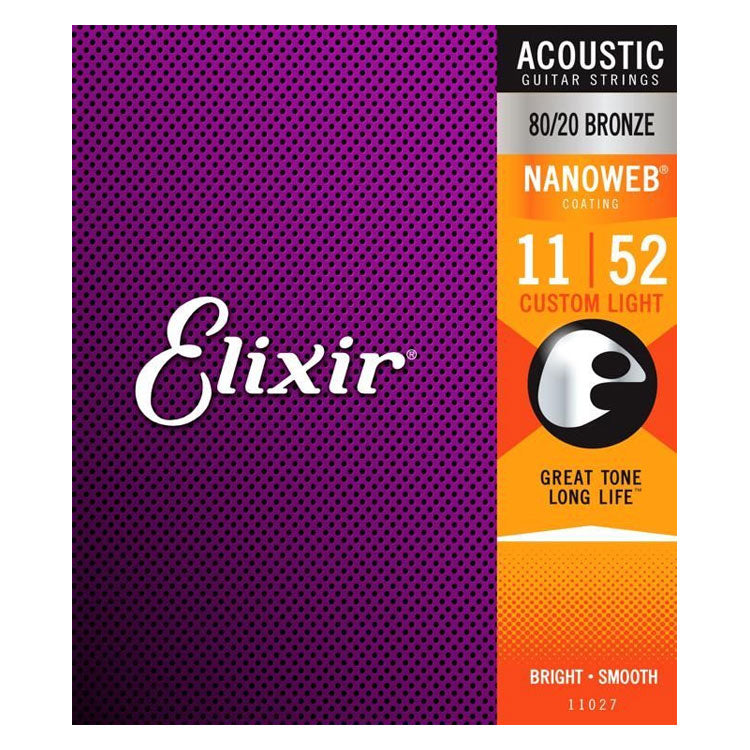 Elixir 80/20 Bronze Nanoweb Custom Light 11-52 6-String Acoustic Guitar Strings