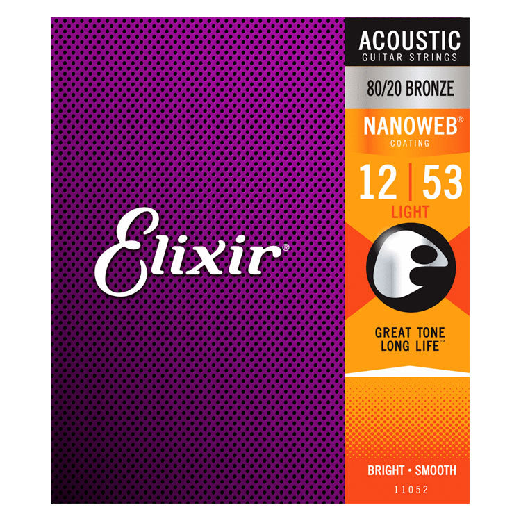 Elixir 80/20 Bronze Nanoweb Light 12-53 6-String Acoustic Guitar Strings