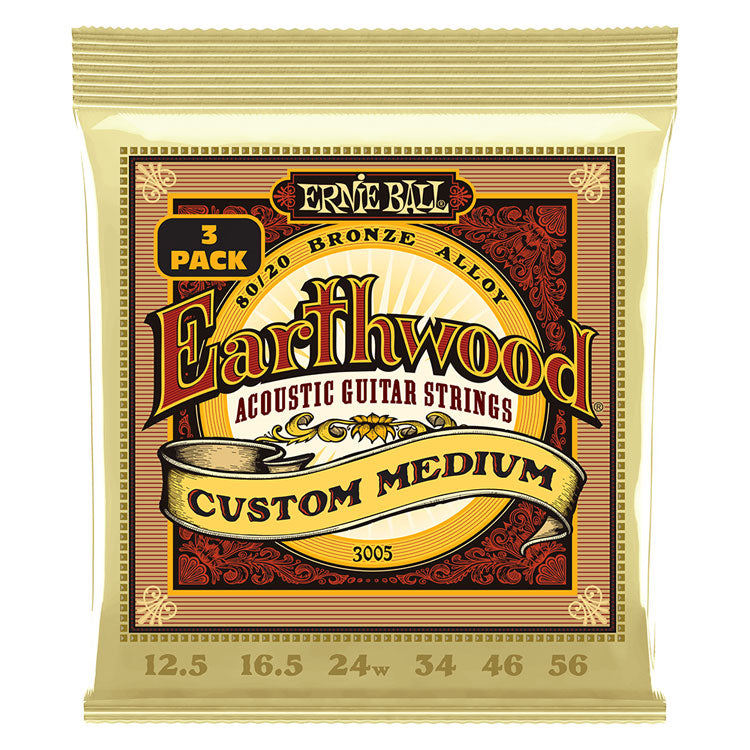 Ernie Ball Earthwood 80/20 Bronze Custom Medium 12.5-56 6-String Acoustic Guitar Strings 3 Pack