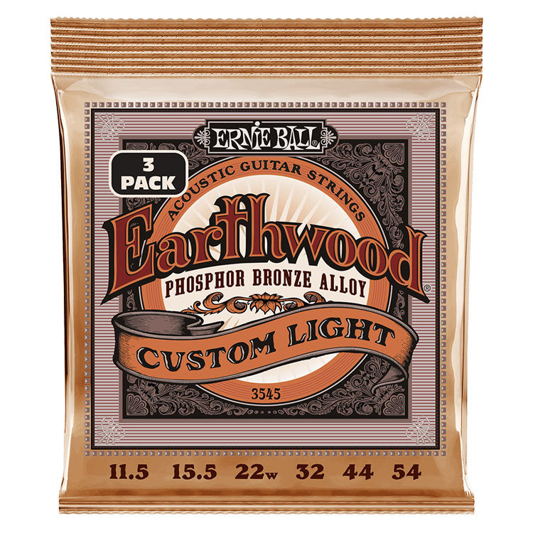 Ernie Ball Earthwood Phosphor Bronze Custom Light 11.5-54 6-String Acoustic Guitar Strings 3 Pack