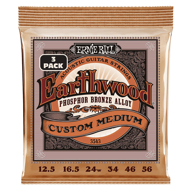 Ernie Ball Earthwood Phosphor Bronze Custom Medium 12.5-56 6-String Acoustic Guitar Strings 3 Pack