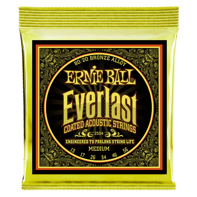 Ernie Ball Everlast Coated 80/20 Bronze Medium 13-56 6-String Acoustic Guitar Strings