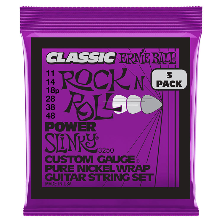 Ernie Ball Power Slinky Classic Rock N Roll 11-48 Pure Nickel Wrap 6-String Electric Guitar Strings 3 Pack
