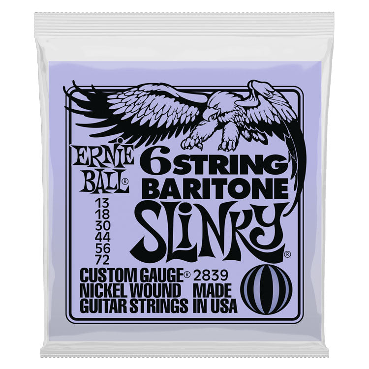Ernie Ball Slinky 13-72 Nickel Wound Small Ball End Baritone 6-String Electric Guitar Strings