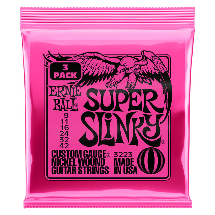 Ernie Ball Super Slinky 9-42 Nickel Wound 6-String Electric Guitar Strings 3 Pack