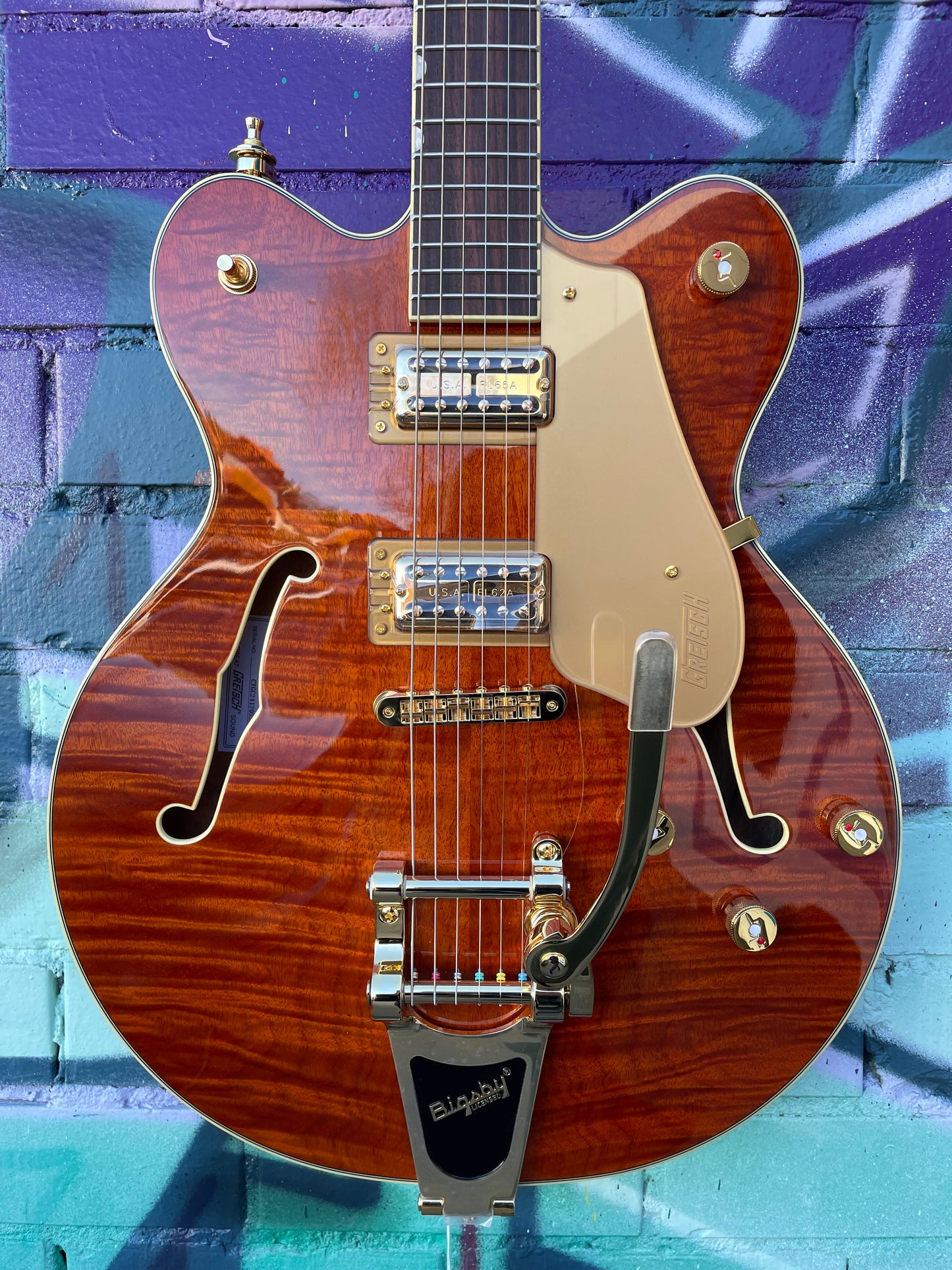 Gretsch Electromatic LTD Flame Okoume Broadkaster Double-Cut Electric Guitar with Bigsby - Roundup Orange