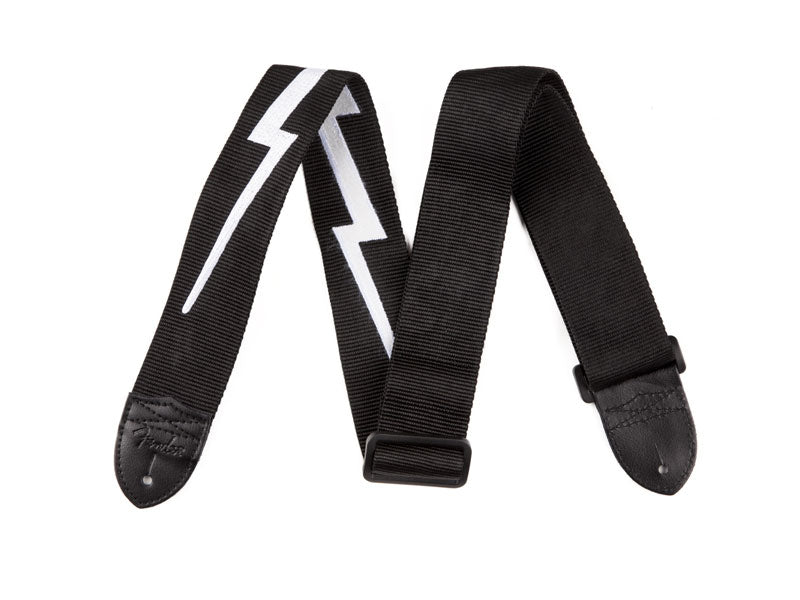 Fender Nylon Lightning Bolt Strap, Black/White, 2"
