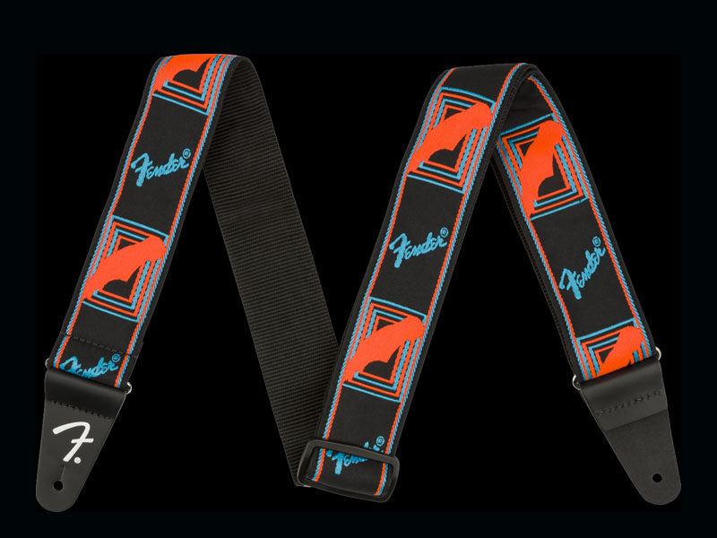 Fender Neon Monogrammed Strap, Blue and Orange, 2"