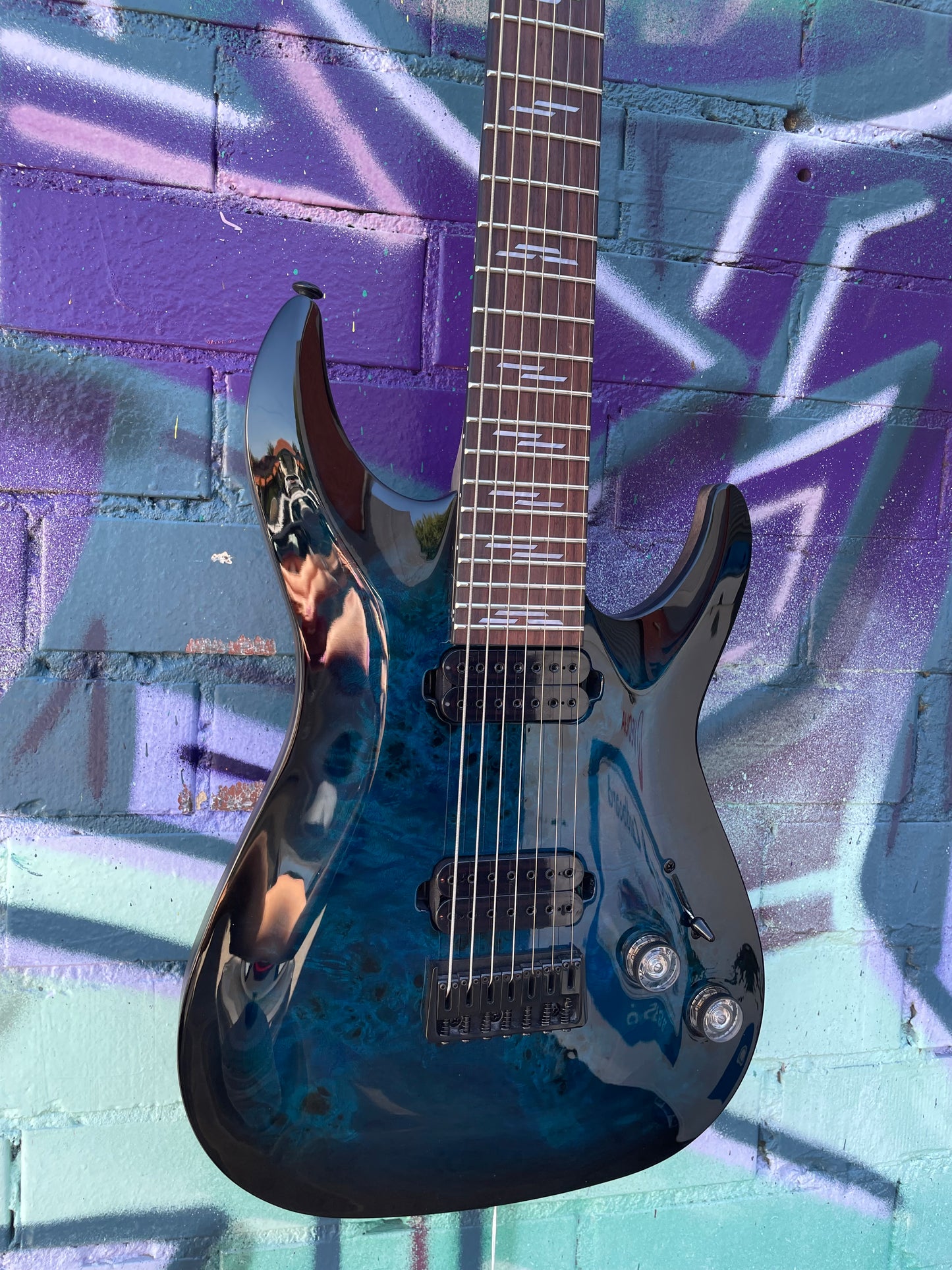 Schecter Omen Elite-7 Electric Guitar - See Thru Blue Burst