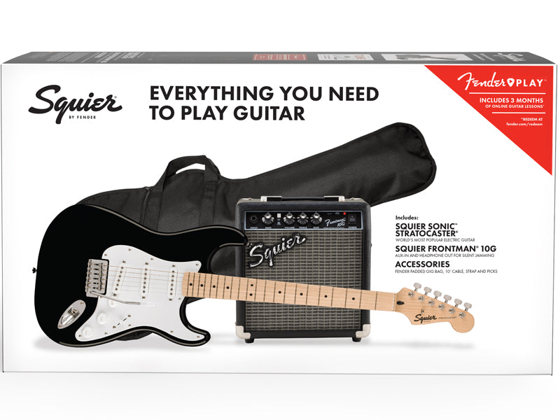 Squier Sonic Stratocaster Electric Guitar Pack Maple Fingerboard - Black