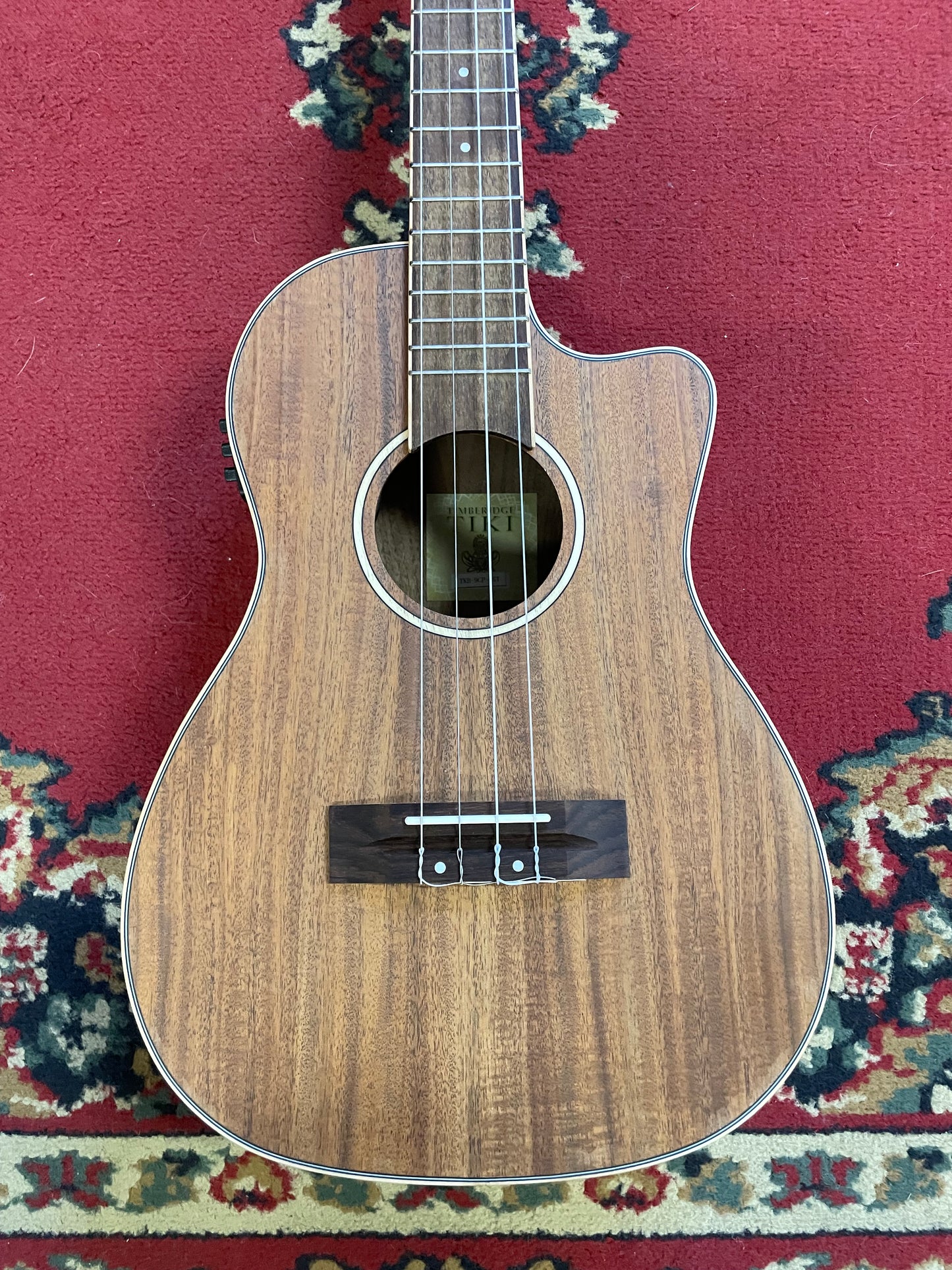 Tiki '9 Series' Koa Solid Top Electric Cutaway Baritone Ukulele w/ Hard Case - Natural Satin