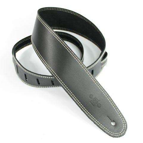 DSL 2.5" Single Ply Guitar Strap - Black/Beige Stitch