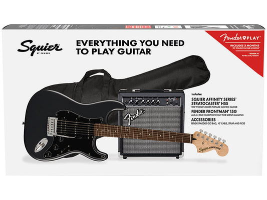 Squier Affinity Stratocaster HSS Electric Guitar Pack Charcoal Frost Metallic