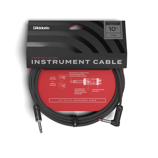 D'Addario American Stage Instrument Cable 10' Right Angled