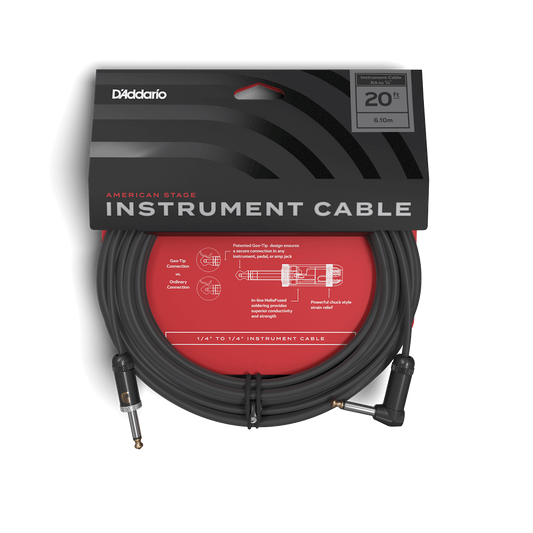 D'Addario American Stage Instrument Cable 20' Right Angled
