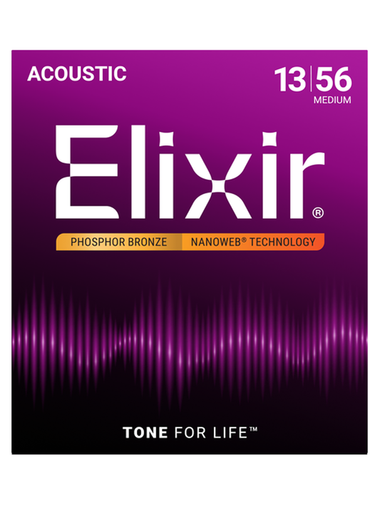 Elixir Phosphor Bronze Nanoweb Medium 13-56 6-String Acoustic Guitar Strings