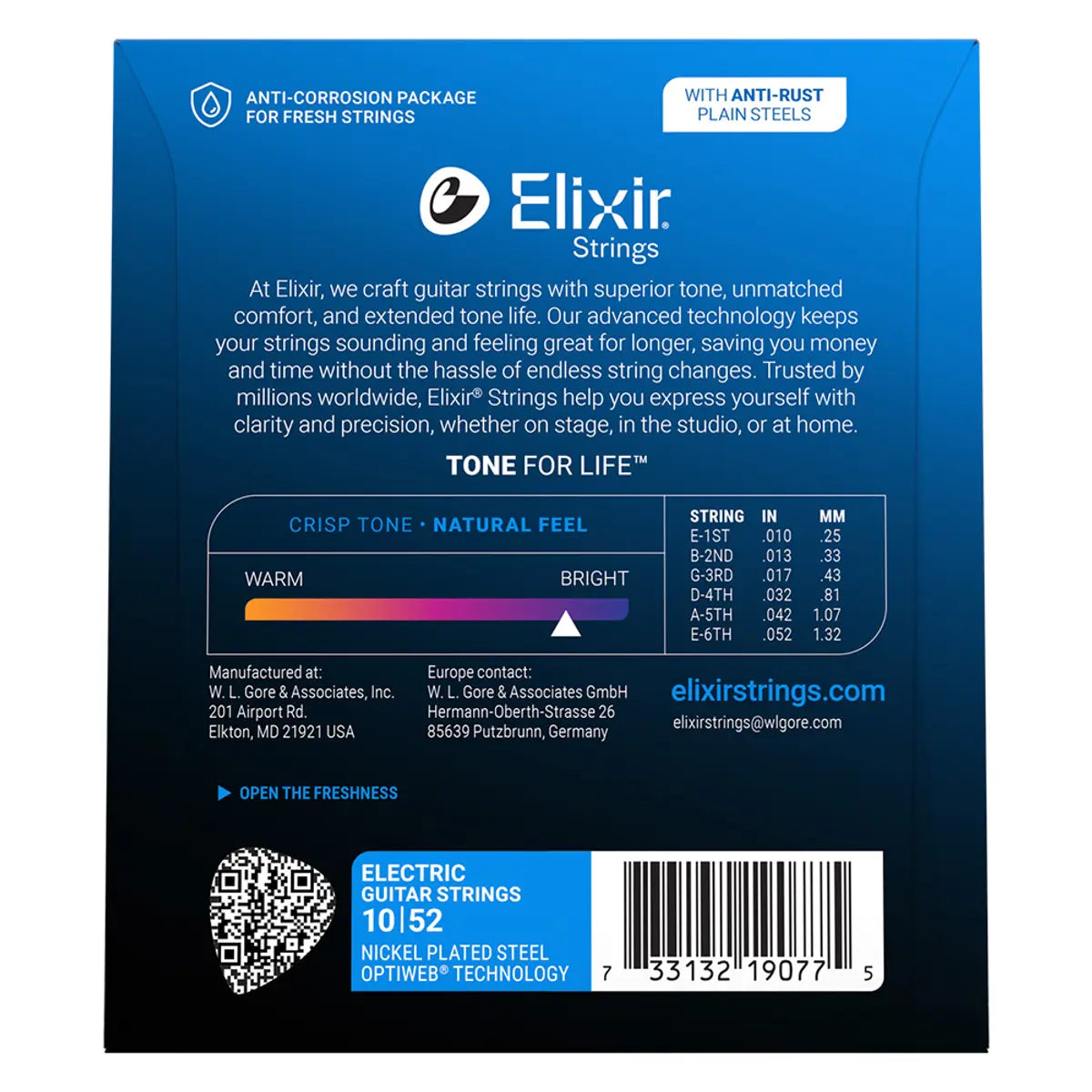 Elixir Optiweb Light 10-52 Nickel Plated Steel 6-String Electric Guitar Strings