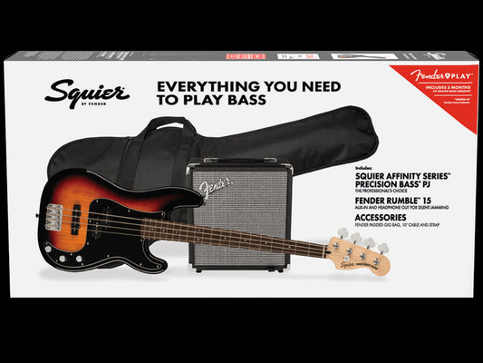 Squier Affinity Series Precision Bass PJ Pack, Laurel Fingerboard, 3-Color Sunburst,