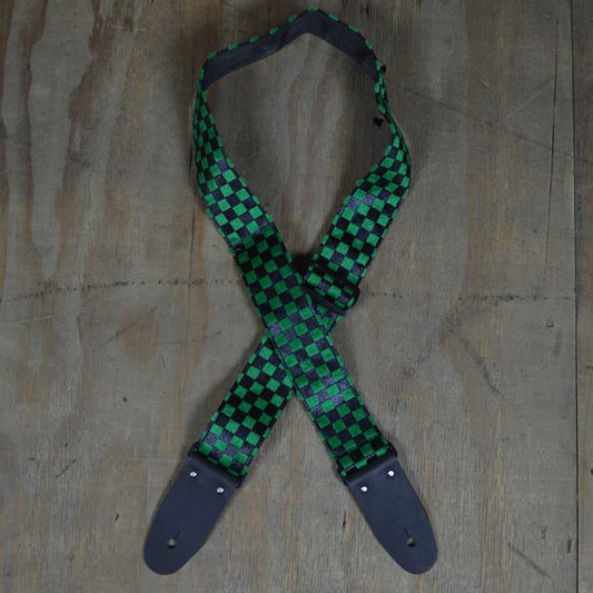 Colonial Leather Guitar Strap - Green and Black Checker