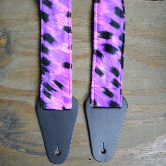 Colonial Leather Guitar Strap - Mauve Multi Faux Fur