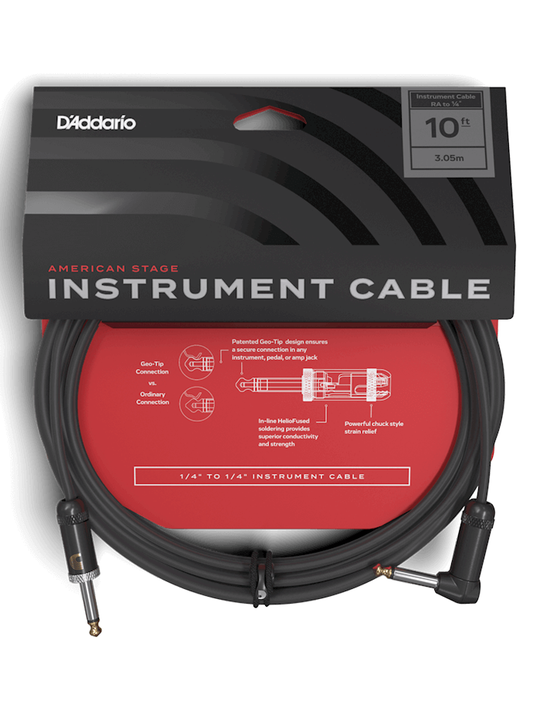 D'Addario American Stage Instrument Cable 10' Right Angled