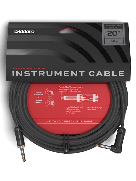 D'Addario American Stage Instrument Cable 20' Right Angled