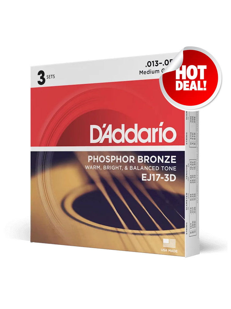 D'Addario Phosphor Bronze Medium 13-56 6-String Acoustic Guitar Strings 3 Pack