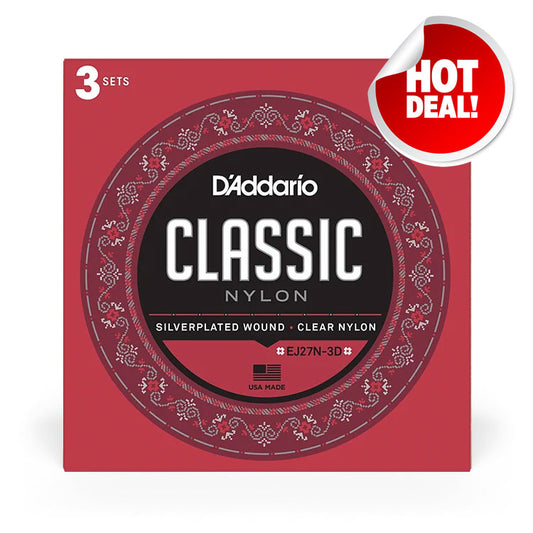 D'Addario Student EJ27N-3D Normal Tension Nylon Classical Strings 3 Pack