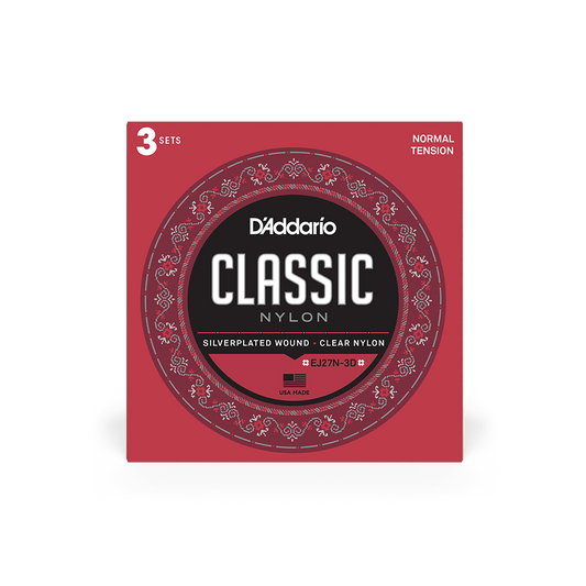 D'Addario Student EJ27N-3D Normal Tension Nylon Classical Strings 3 Pack