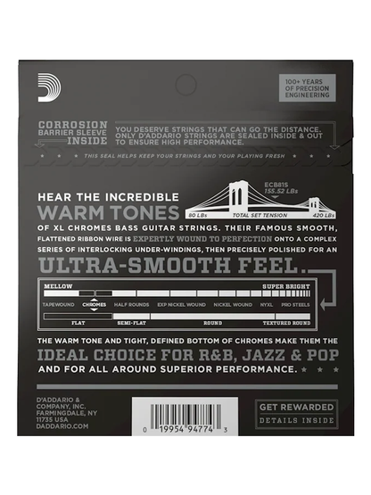 D'Addario ECB81S Chromes Short Scale Flat Wound Bass Strings 45-100