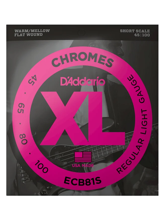 D'Addario ECB81S Chromes Short Scale Flat Wound Bass Strings 45-100