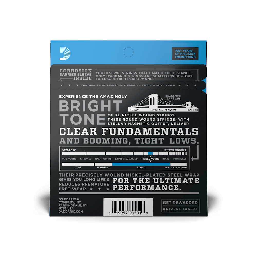 D'Addario Regular Light Long Scale 5-String Bass Strings