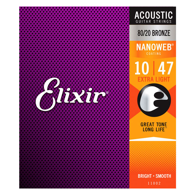 Elixir 80/20 Bronze Nanoweb Extra Light 10-47 6-String Acoustic Guitar Strings