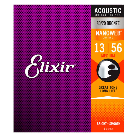 Elixir 80/20 Bronze Nanoweb Medium 13-56 6-String Acoustic Guitar Strings