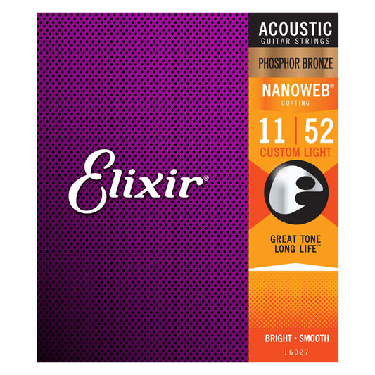 Elixir Phosphor Bronze Nanoweb Custom Light 11-52 6-String Acoustic Guitar Strings