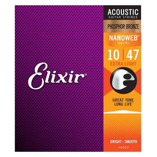 Elixir Phosphor Bronze Nanoweb Extra Light 10-47 6-String Acoustic Guitar Strings