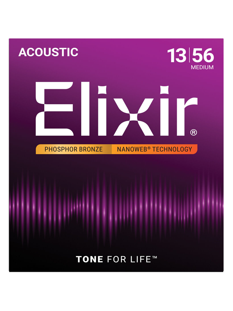 Elixir Phosphor Bronze Nanoweb Medium 13-56 6-String Acoustic Guitar Strings