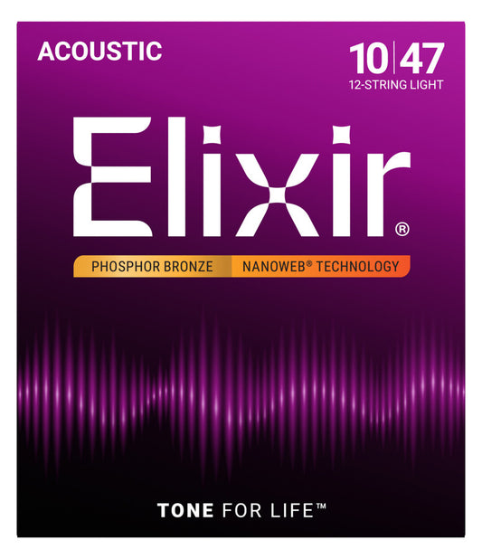 Elixir 12-String Nanoweb Phosphor Bronze Light Acoustic Guitar Strings (10-47)
