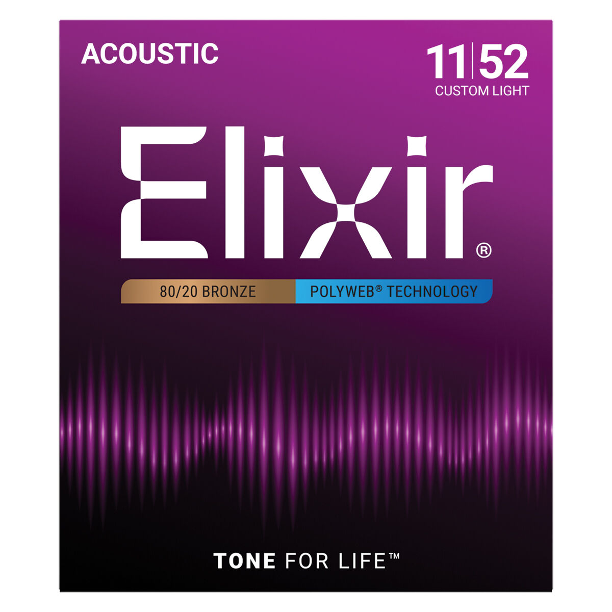 Elixir 80/20 Bronze Nanoweb Custom Light 11-52 6-String Acoustic Guitar Strings
