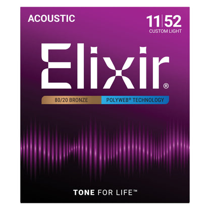 Elixir 80/20 Bronze Nanoweb Custom Light 11-52 6-String Acoustic Guitar Strings