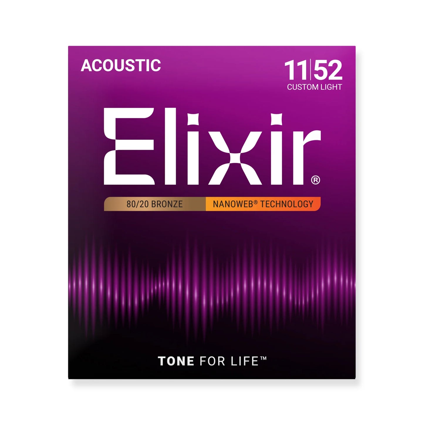 Elixir 80/20 Bronze Nanoweb Custom Light 11-52 6-String Acoustic Guitar Strings