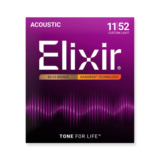 Elixir 80/20 Bronze Nanoweb Custom Light 11-52 6-String Acoustic Guitar Strings