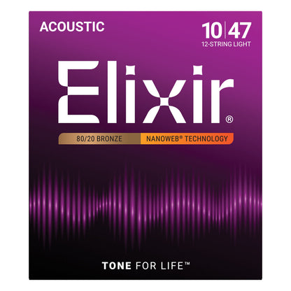 Elixir 80/20 Bronze Nanoweb Extra Light 10-47 6-String Acoustic Guitar Strings