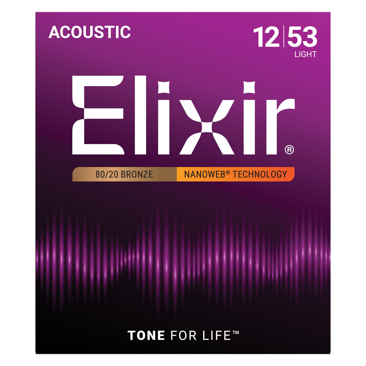 Elixir 80/20 Bronze Nanoweb Light 12-53 6-String Acoustic Guitar Strings
