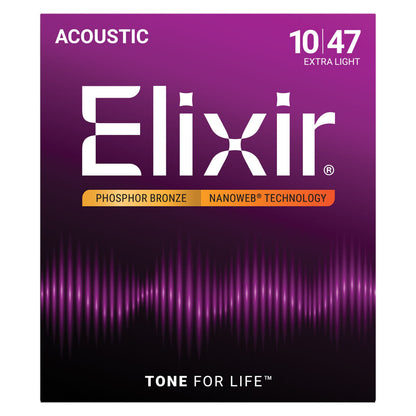 Elixir Phosphor Bronze Nanoweb Extra Light 10-47 6-String Acoustic Guitar Strings